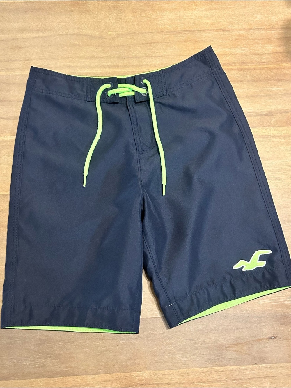 Hollister Board Shorts XS Navy Blue Neon Green Swim Trunks Surf Beach